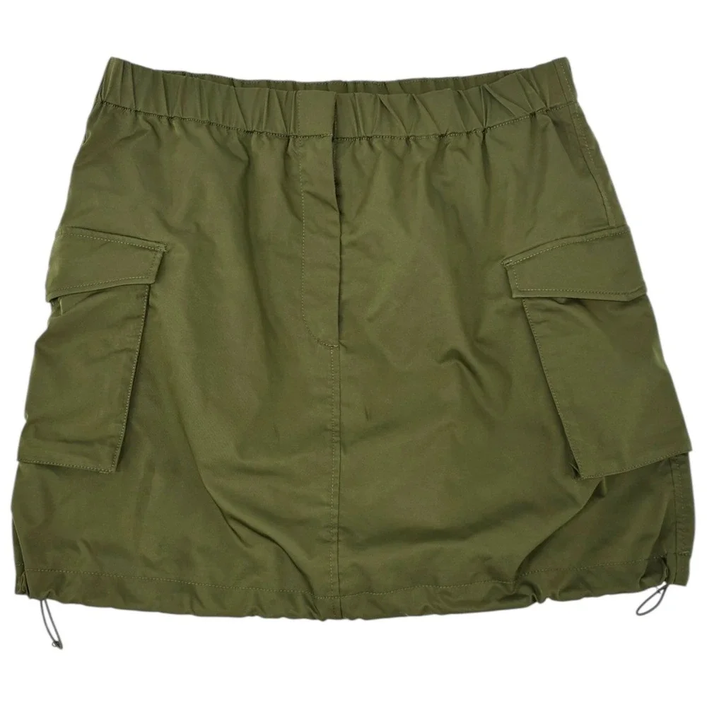 Aritzia Babaton Cargo Mini Skirt 6 Olive‎ Utility Zip Pockets Cinch Hem
